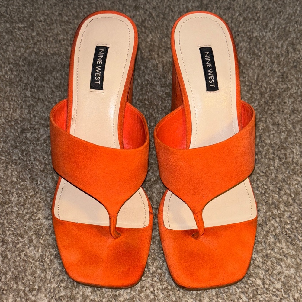 Gently Used Nine West Orange Heeled Thong (Flip Flop) Sandals